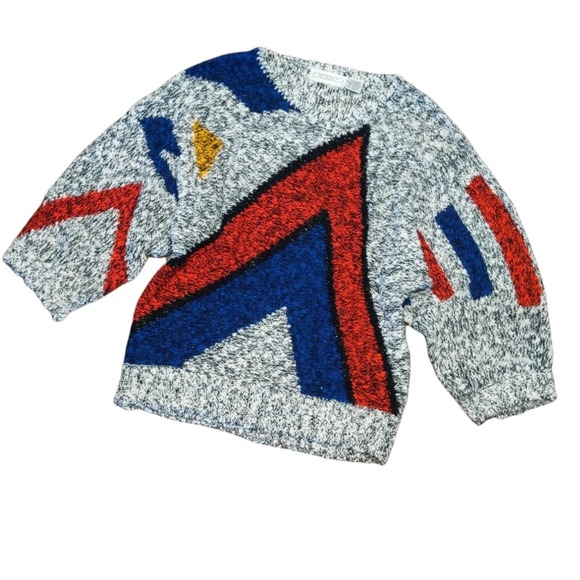 Vintage Sweaters - Vintage Pretense 80s Chunky Knit Geometric Print Acrylic Sweater Medium